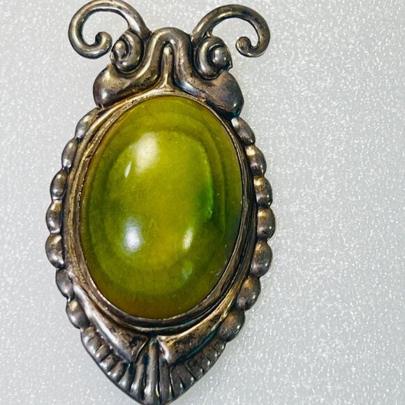 Egytian Revival AQ Large Taxco MX Silver Scarab Beetle Insect Brooch Serpentine - Picture 2 of 14